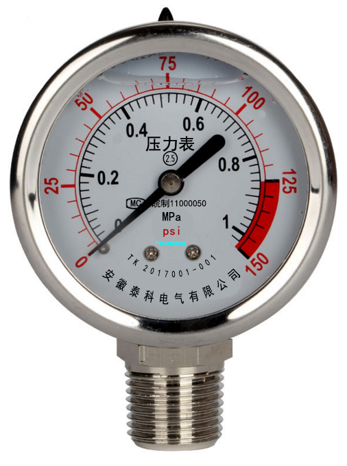 YN-60B、100B、150B不锈钢耐震压力表